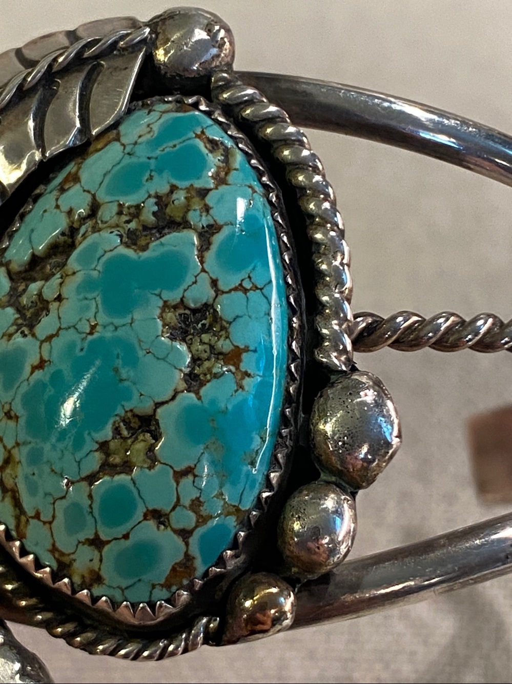 Vintage Native American Sterling Silver Turquoise Cuff Bracelet Signed X